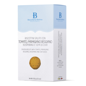 Biscotteria Bettina Biscottini Salati Tomato, Parmigiano Reggiano, Rosmarino e Semi di Chia, 150 g
